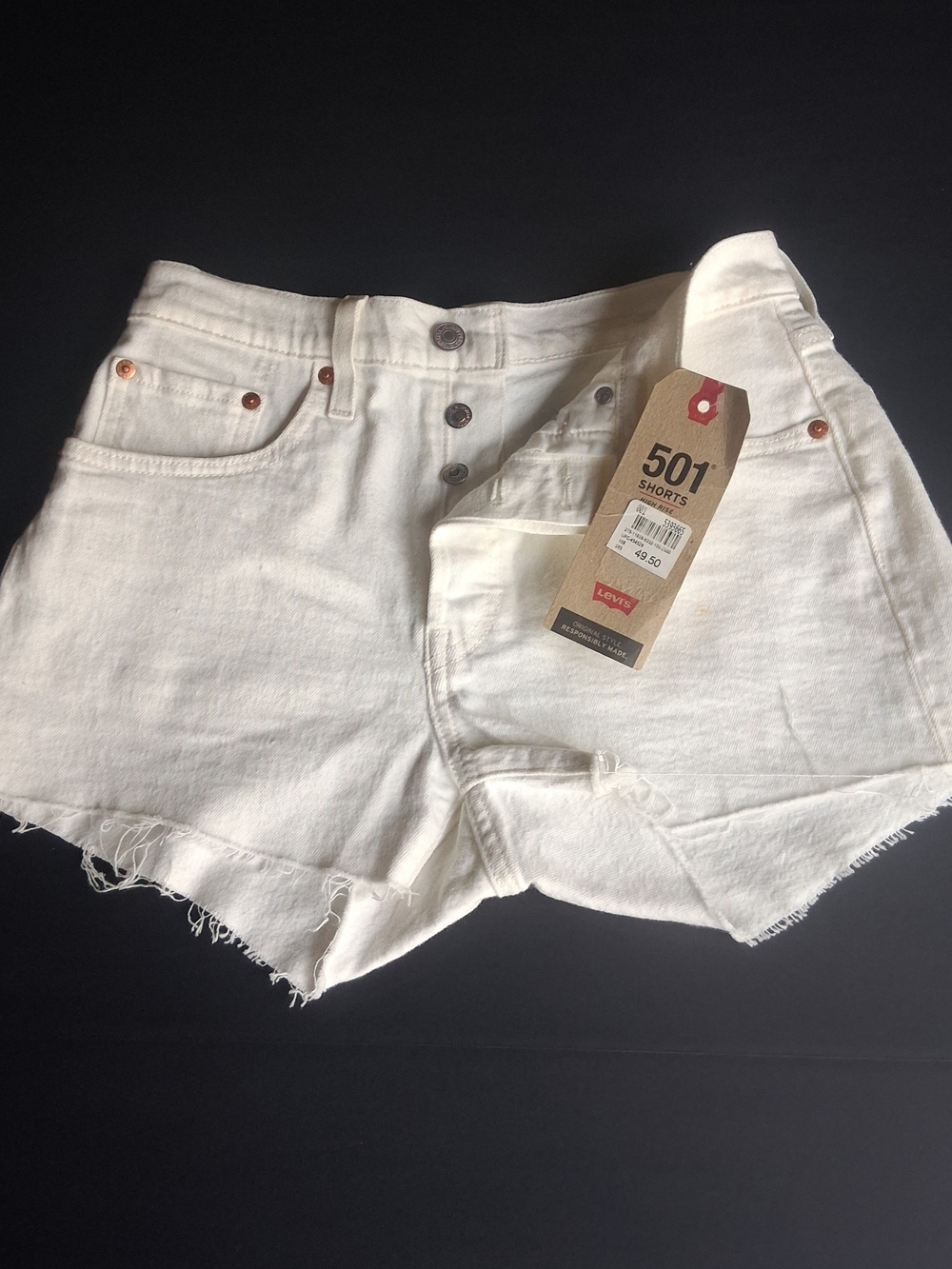 NWT Levi's 501 Button Fly Off-White High Rise Cutoff Denim Short Size 26 Classic